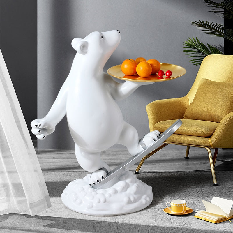 Polar Bear Snow Board Large Floor Statue with Tray