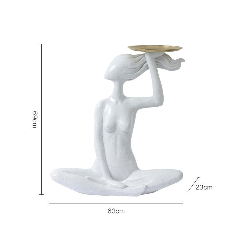 Female Yoga Statue with Tray