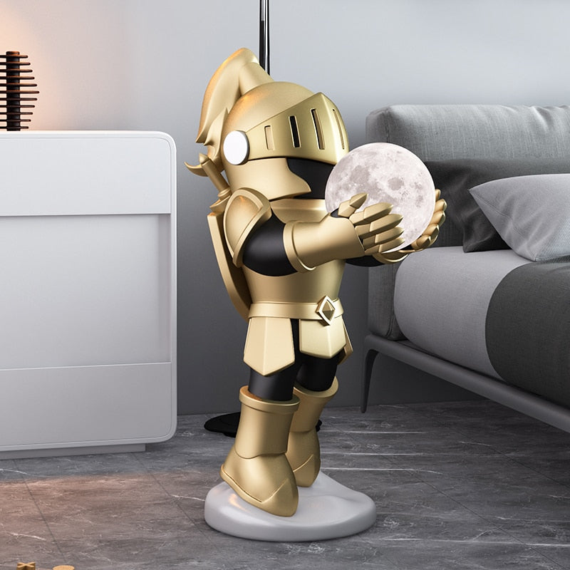 Knight with Moon Lamp Floor Statue