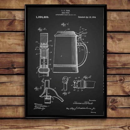 Bar Machine Retro Blueprint Canvas Art