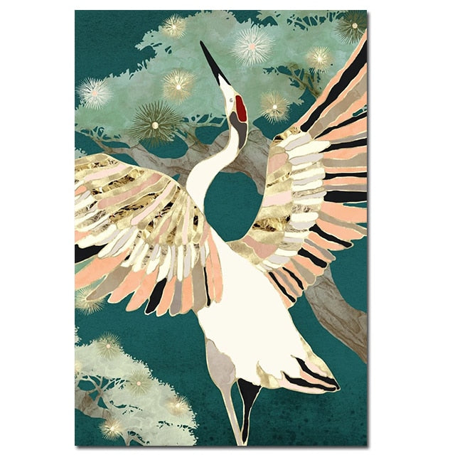 Chinese Style Golden Crane Canvas Art