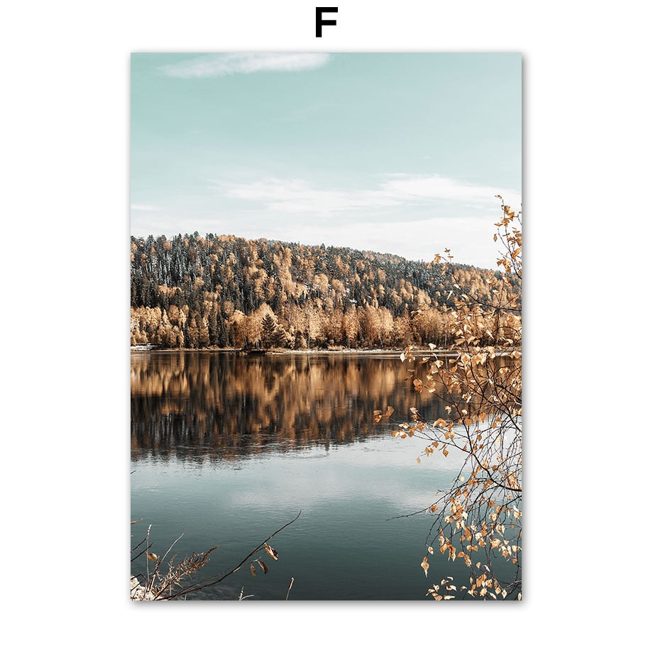 Church Autumn Landscape Forest Mountain Canvas Art