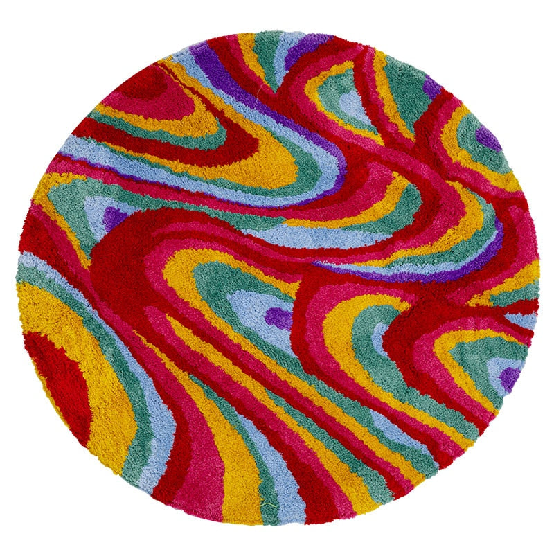 Retro Round Colorful Groovy Psychedelic Tufted Rug