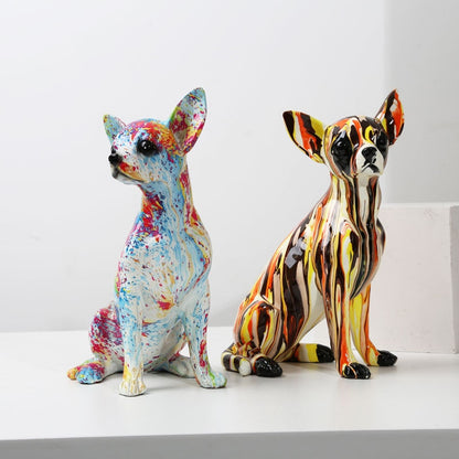 Painted Chihuahua Resin Statue