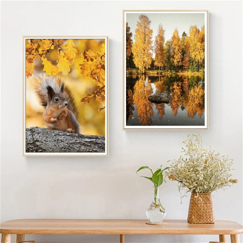 Autumn Forest Pumpkin Maple Leaves Canvas Art