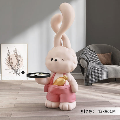 Cute Rabbit Bunny Large Statue with Tray