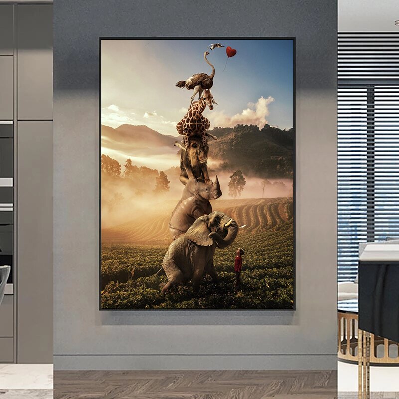 Stacking Animals Canvas Art