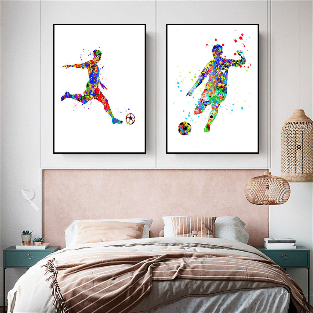 Boy Play Soccer Football Watercolor Sport Canvas Art