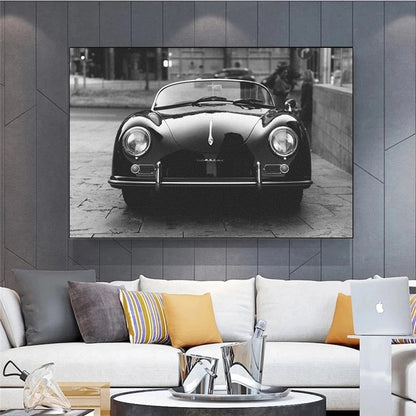 Black and White Porsche 356 Classic Car Canvas Art