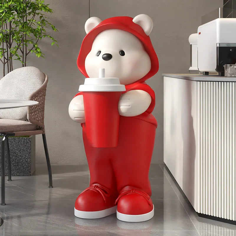 Cute Bear Milk Tea Floor Decoration Statue