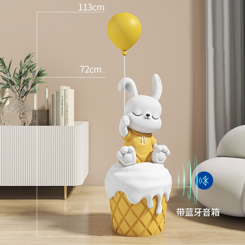 Cute Bunny Statue with Light and Bluetooth Speaker