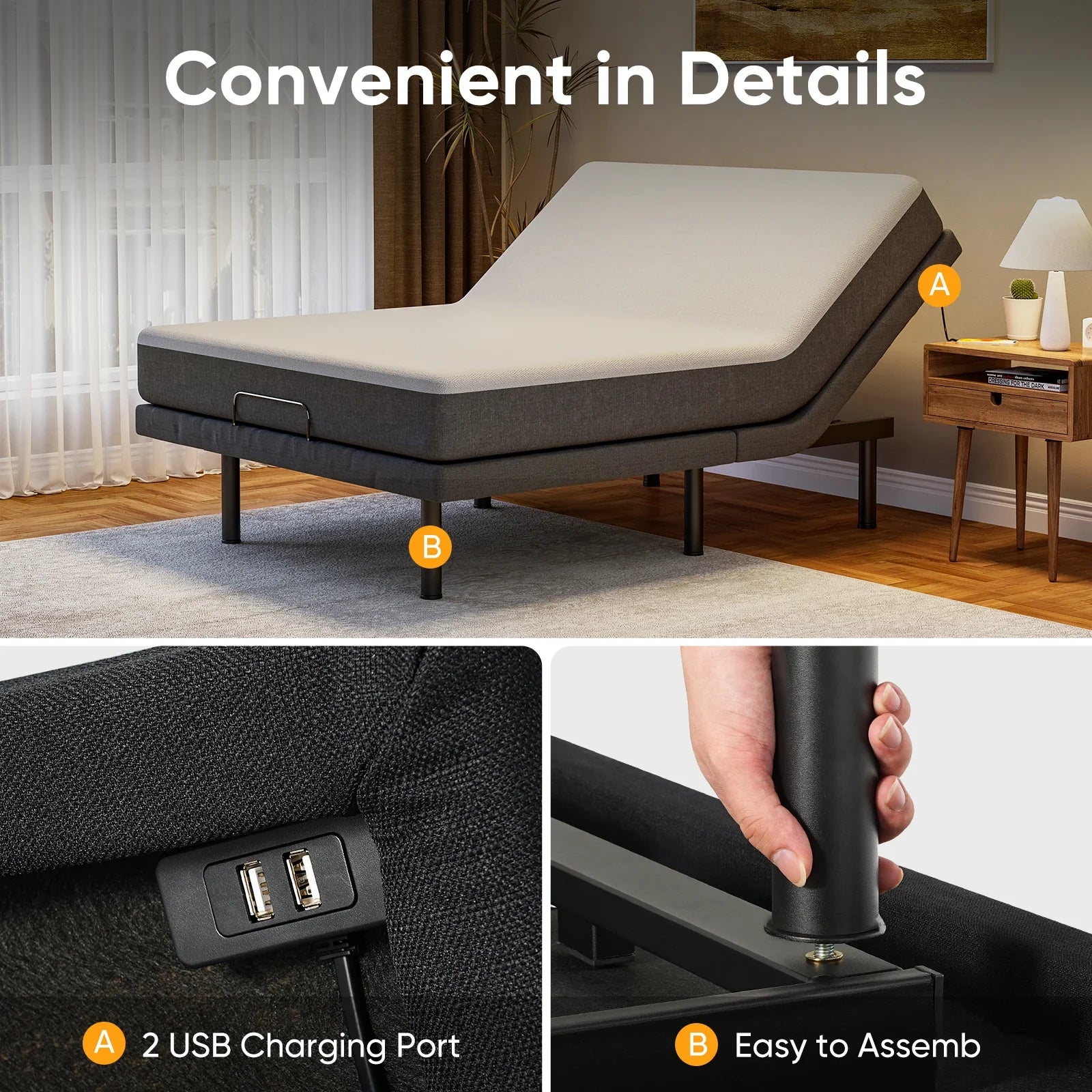 Adjustable Bed Frame with Massage