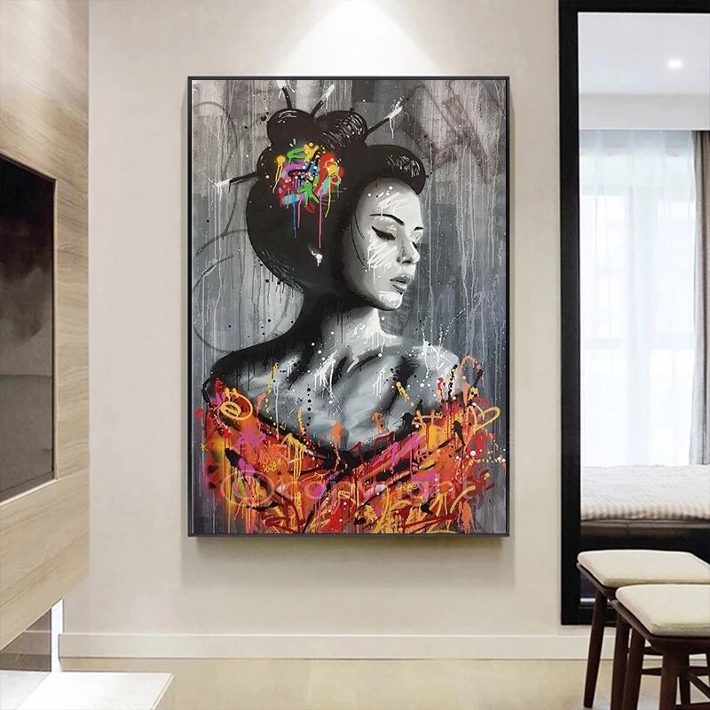 Graffiti Japanese Woman Canvas Art