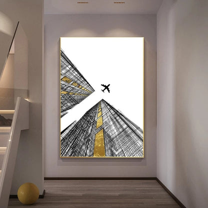 Building Flying Airplane Canvas Art