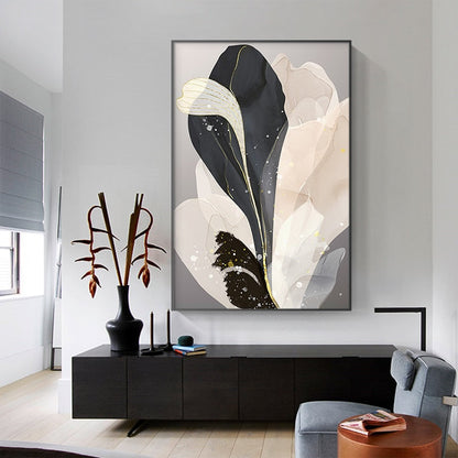 Abstract Beige Brown Gray Feather Flowers Canvas Art