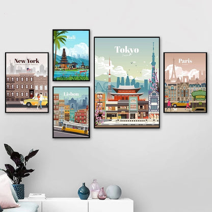 Famous City Travel Bali London Tokyo Canvas Art