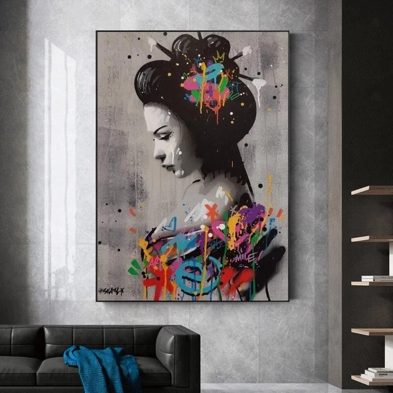 Graffiti Japanese Woman Canvas Art