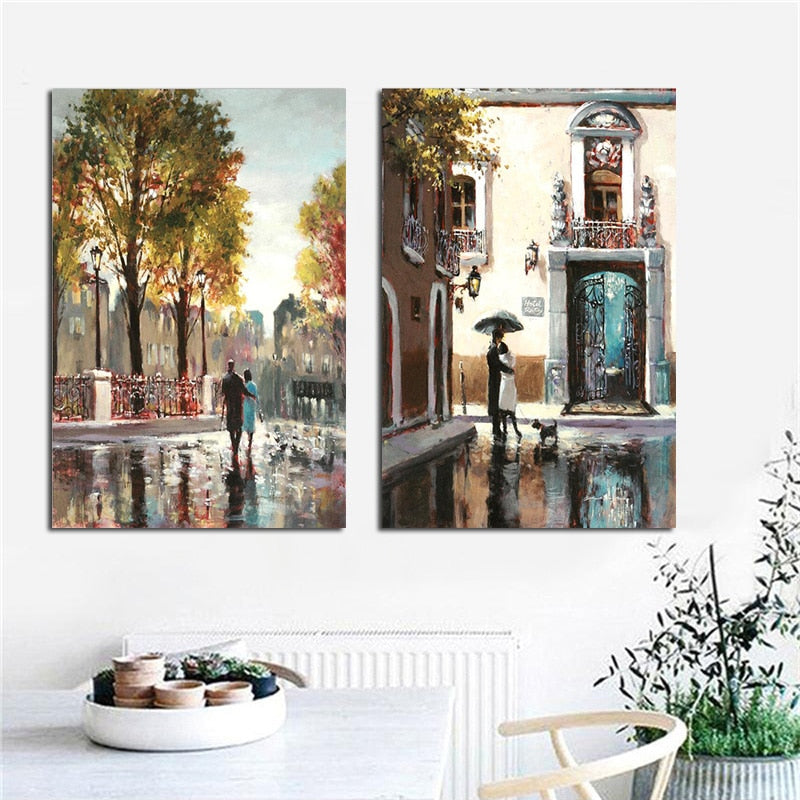 Couple In The Rain Oil Painting Canvas Art