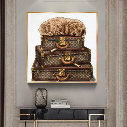 Luxury Vintage Louis Vuitton Luggage Dog Canvas Art