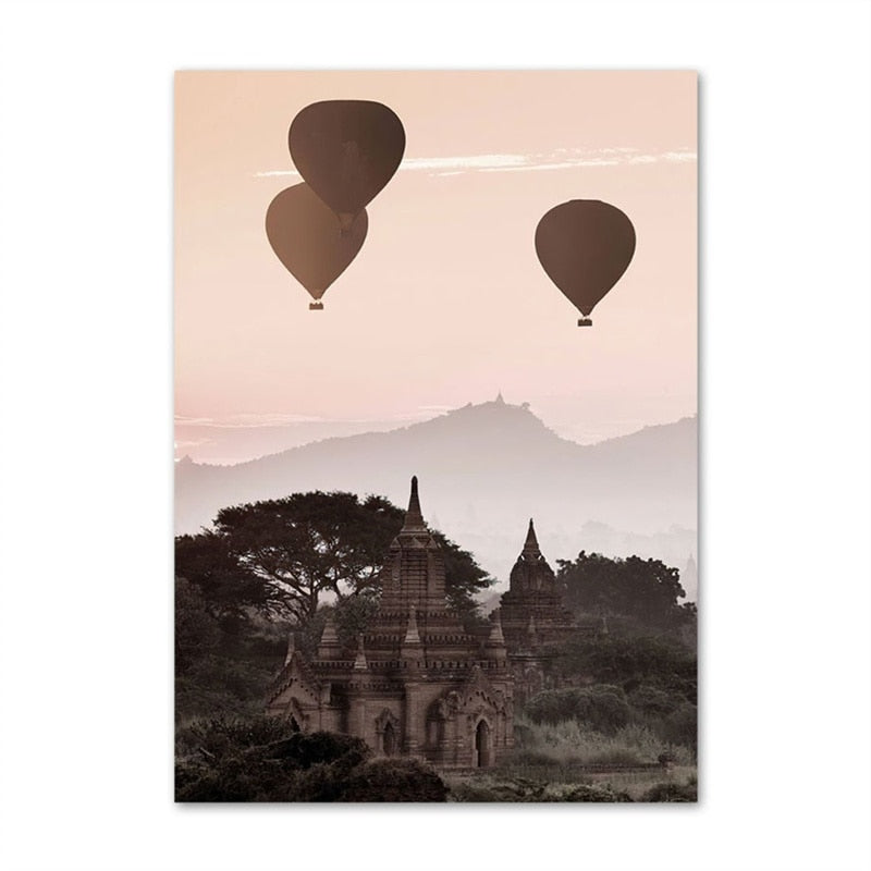 Nordic Beige Hot air Balloon Nature Canvas Art