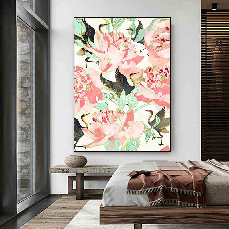 Chinese Style Golden Crane Canvas Art