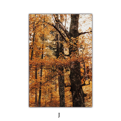 Late Autumn Arch Bridge Forest Hut Leaves Canvas Art