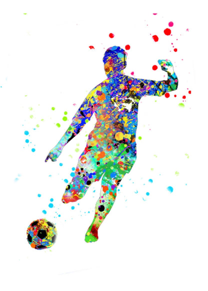 Boy Play Soccer Football Watercolor Sport Canvas Art