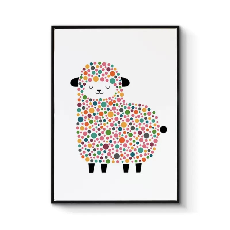 Cartoon Hedgehog Sheep Whale Nursery Room Canvas Art