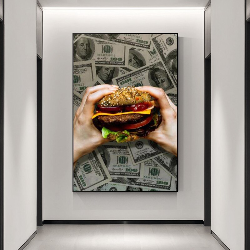 Keep Hungry Hamburger Dollar Bills Canvas Art