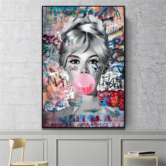 Marilyn Monroe And Audrey Hepburn Pink Bubble Graffiti Pop Art Canvas