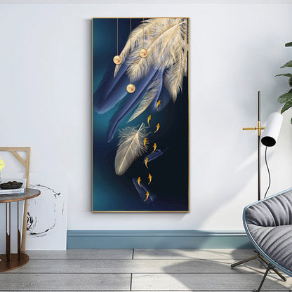 Gold Fish and Blue Feather Canvas Art