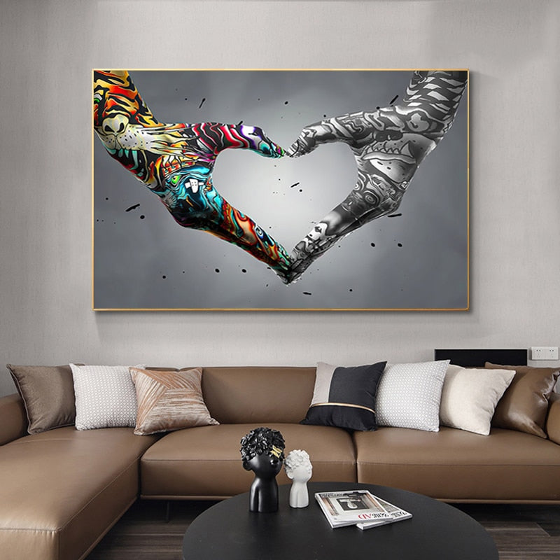 Abstract Graffiti Heart Hand Canvas Art