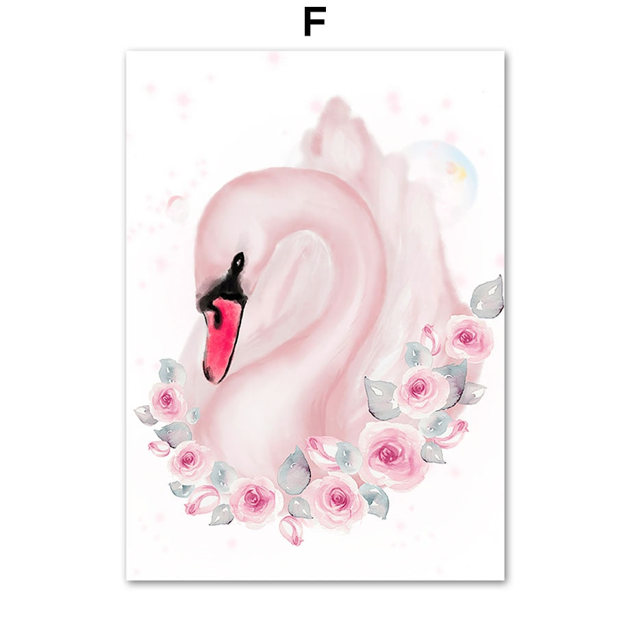 Cute Girl Pink Ballet Swan Canvas Art