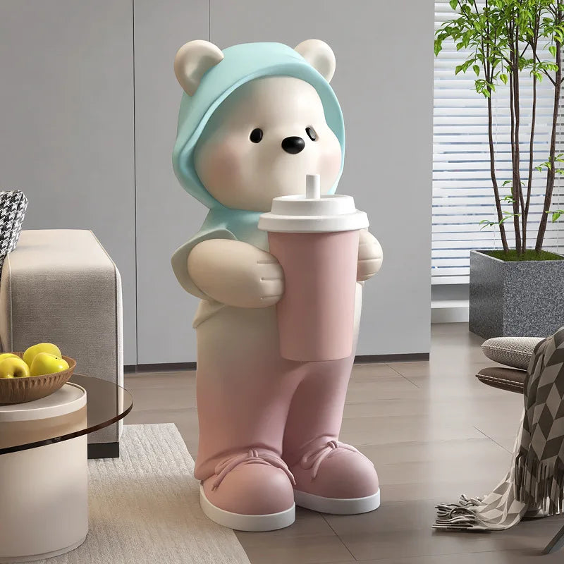 Cute Bear Milk Tea Floor Decoration Statue