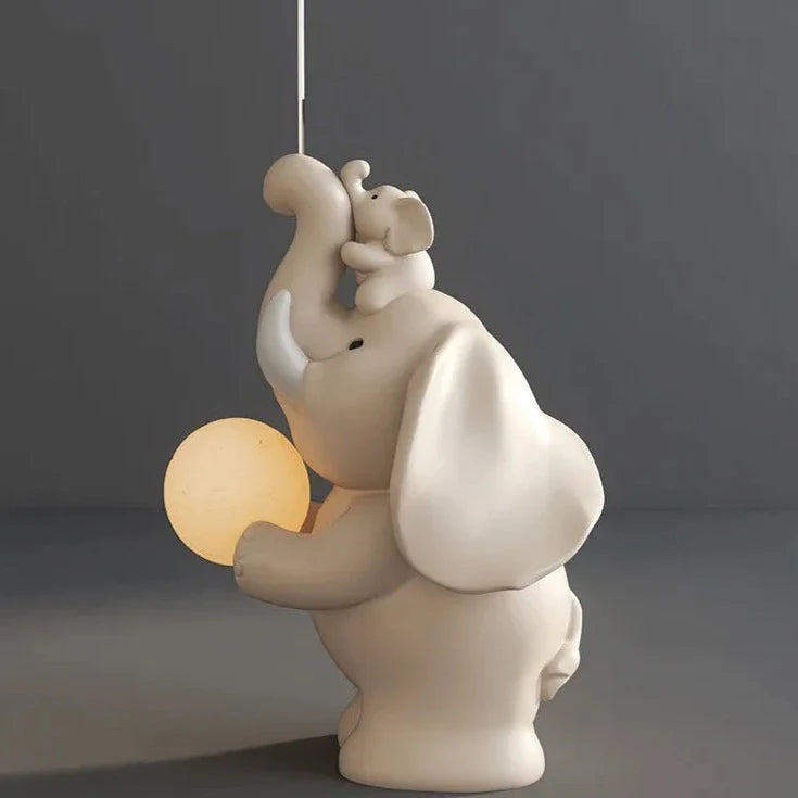 Cute Baby Elephant Love Balloon Floor Ornament Statue with Lamp