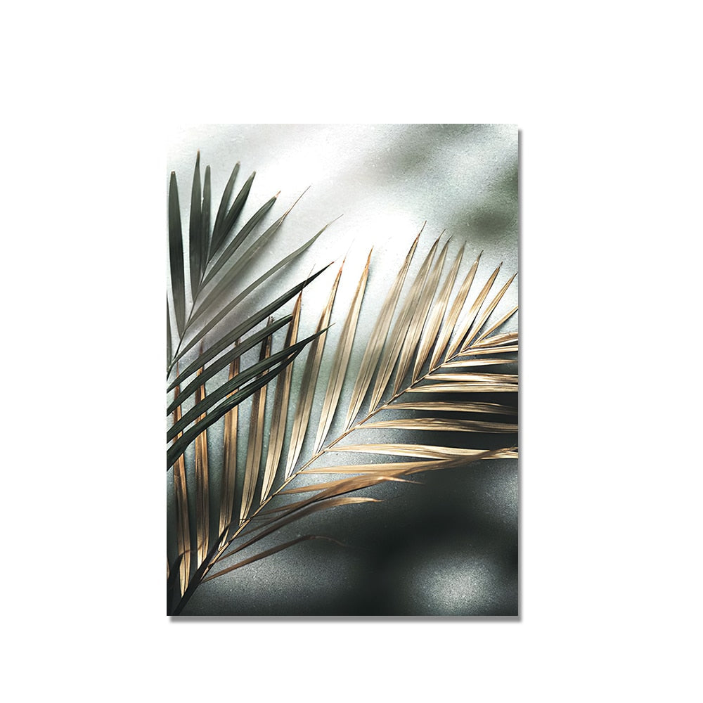 Golden Palm Leaf Canvas Art