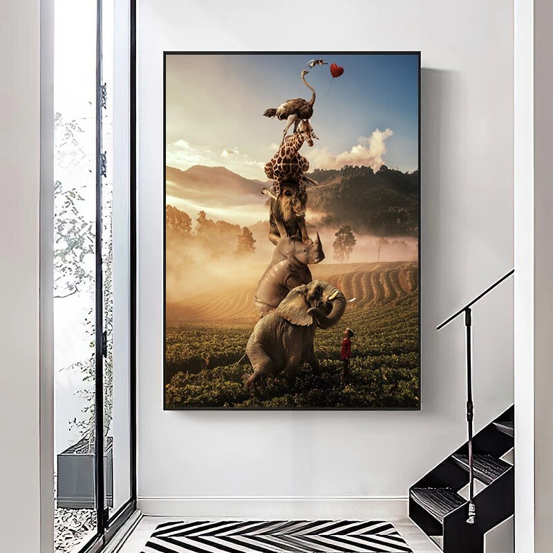 Stacking Animals Canvas Art