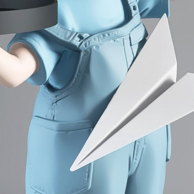 Girl Paper Plane Large Statue with Tray