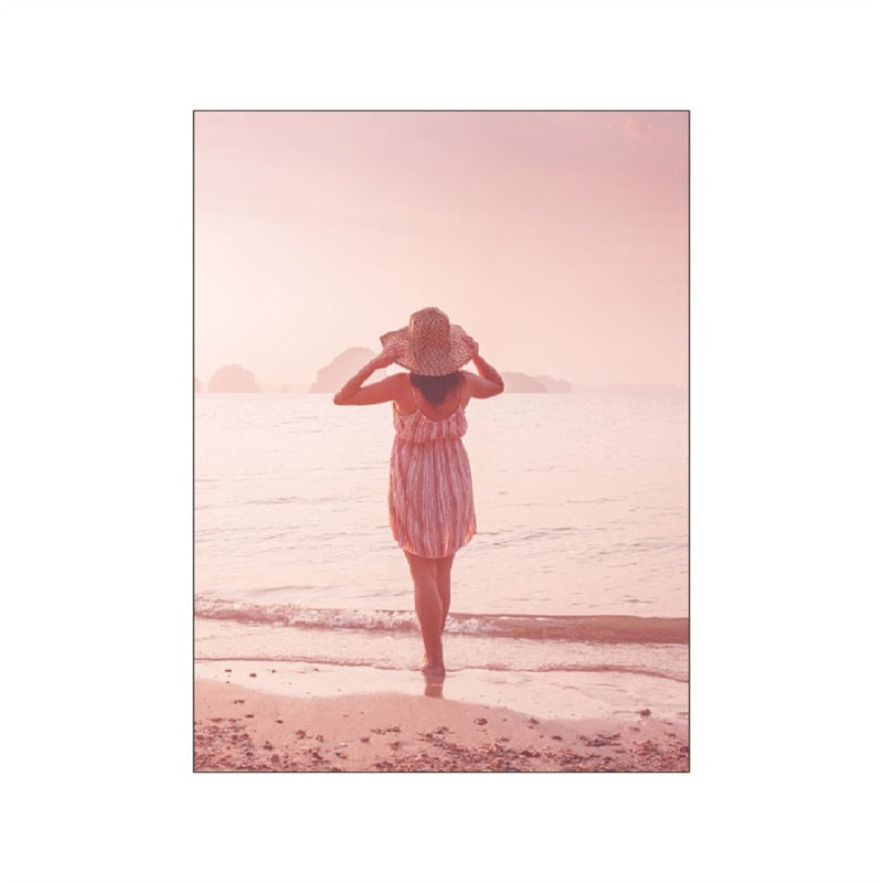 Woman in Pink Beach Canvas Art