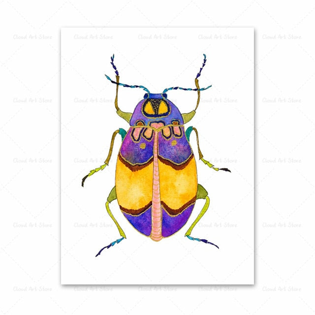 Watercolor Beetle Bug Butterfly Dragonfly Canvas Art