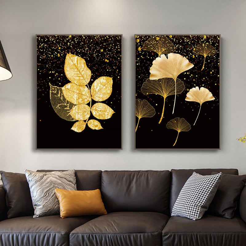 Black Gold Ginkgo Leaf Canvas Art