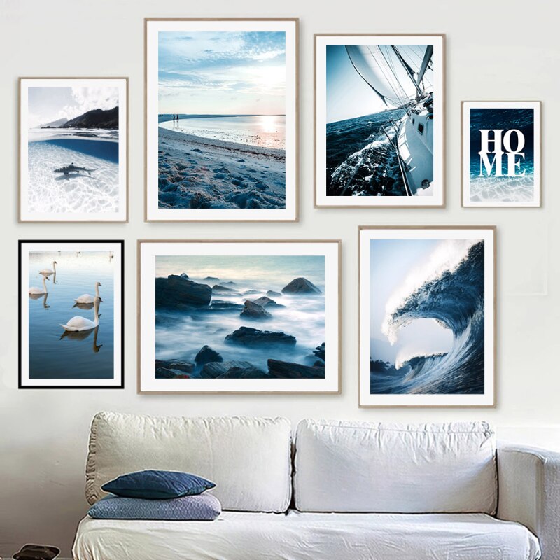 Blue Sea Wave Canvas Art