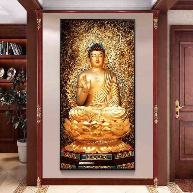 Golden Buddha Lotus Canvas Art