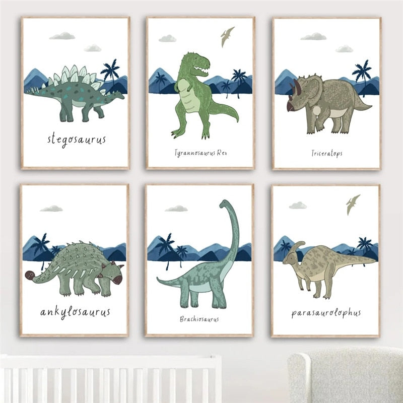 Dinosaur Kids Baby Boy's Room Wall Art Canvas