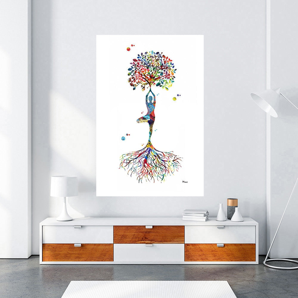 Yoga Tree Pose Vrikshasana Watercolor Canvas Art