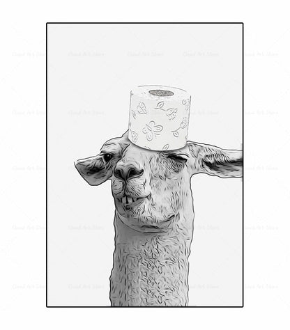 Black and White Animal Funny Bathroom Canvas Art