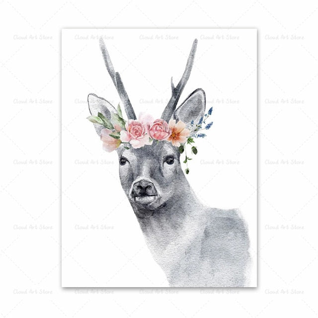 Horse Bunny Llama Giraffe Cat and Flowers Wall Art Canvas