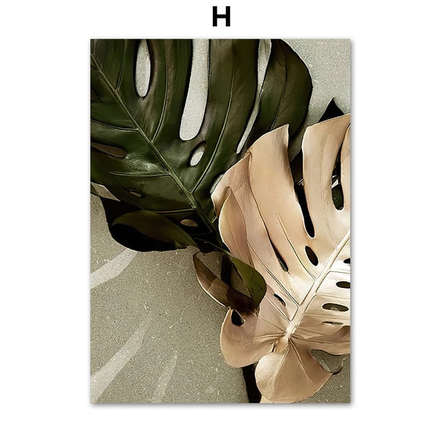 Abstract Golden Leaves Monstera Wall Art Canvas