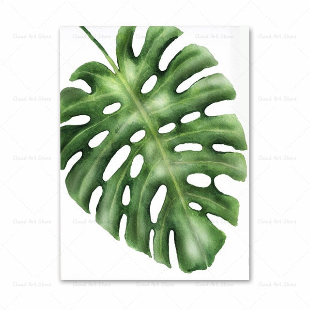 Tropical Green Monstera Leaf Canvas Art