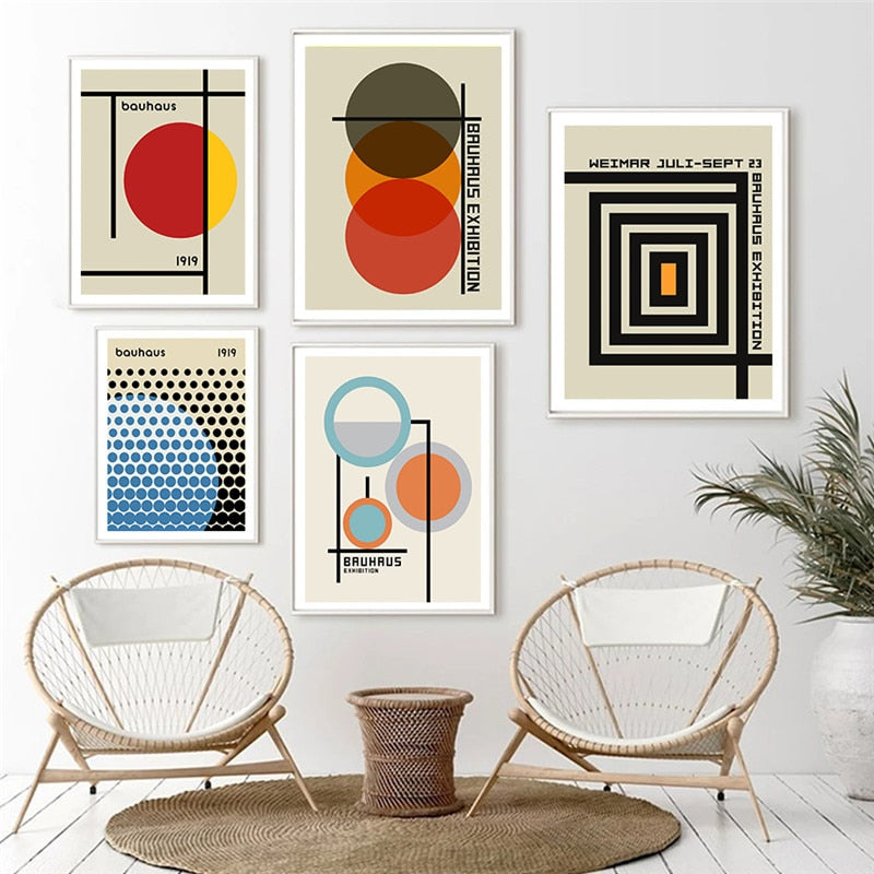 Abstract Bauhaus Geometric Wall Art Canvas